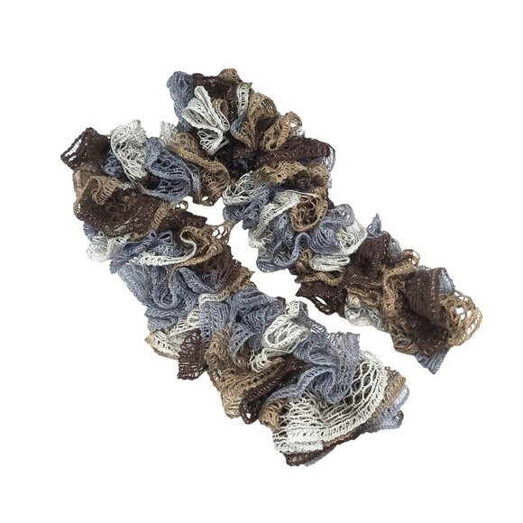Frilly Ruffle Knit Scarf Wrap Boa All Season Accessory Brown Beige Gray Waltz - Picture 1 of 16